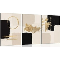 Black and Gold Abstract Wall Art Modern Minimalist Posters Prints Neutral Abstract Pictures Painting Wall Decor for Living Room Bedroom Office Decoration（Only canvas）
