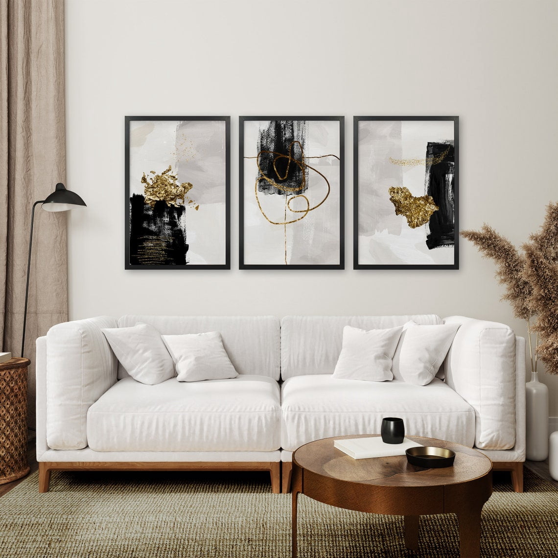 Black Gold Abstract Wall Art Prints, Modern Nordic Gallery Decor ...