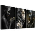 thumbnail image 1 of Black Gold African American Woman Canvas Wall Art, 3 Piece Set Golden Print Picture Mural Artwork, Modern Framed Poster Girl Bedroom Living Room Home Decoration Ready to Hang, 12" x 16" x 3, 1 of 6