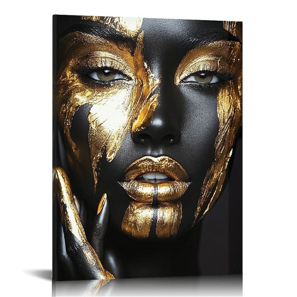 Black Gold African American Woman Canvas Wall Art Woman Prints Picture ...