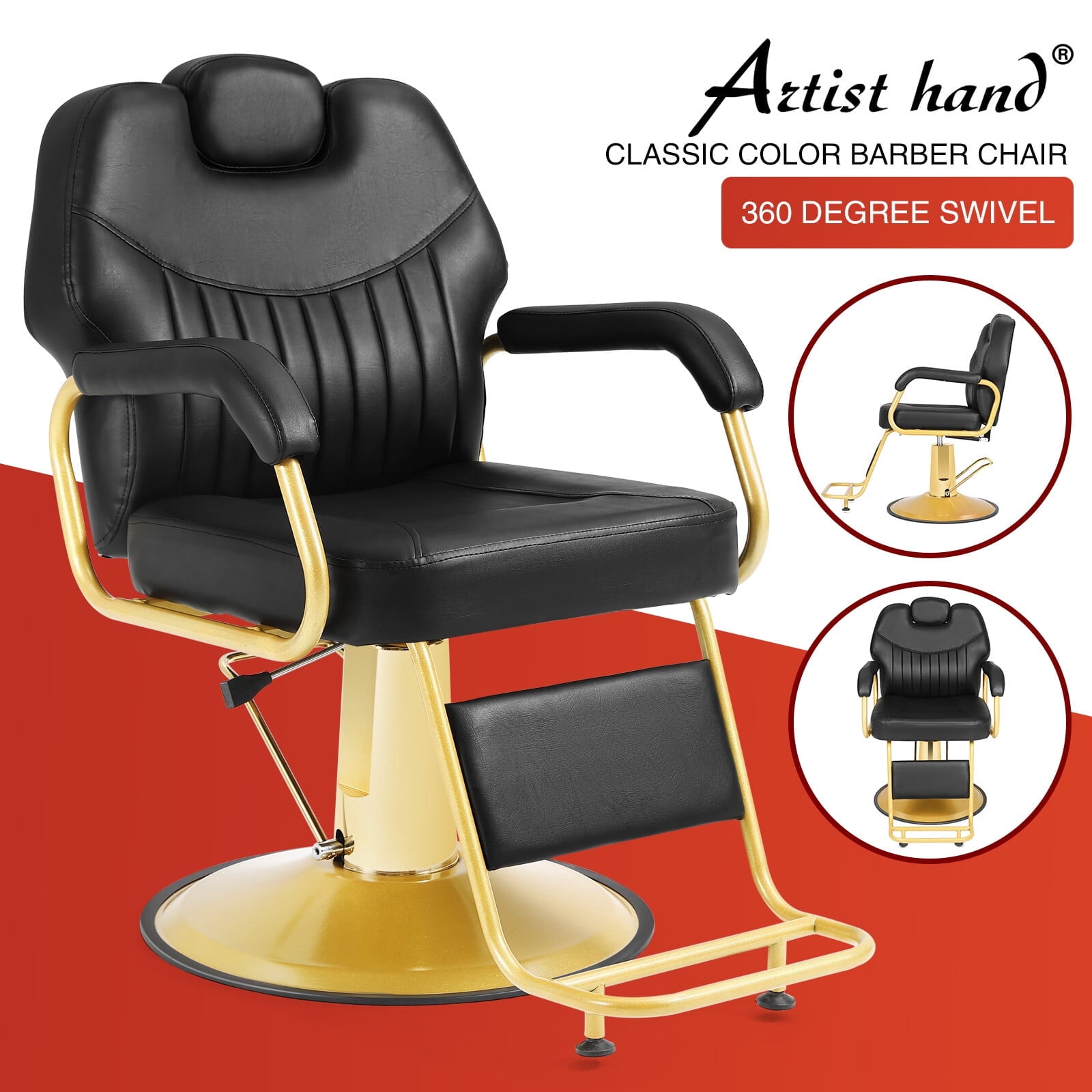 Black & Gold All Purpose Reclining Hydraulic Barber Chair Salon Spa Beauty Hair Stylist Equipment