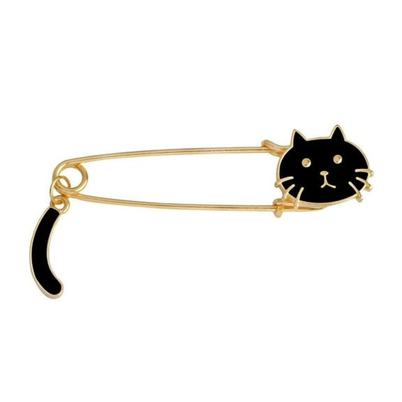 Black Gold Alloy Animal Cat Brooch Safety Pin Lapel