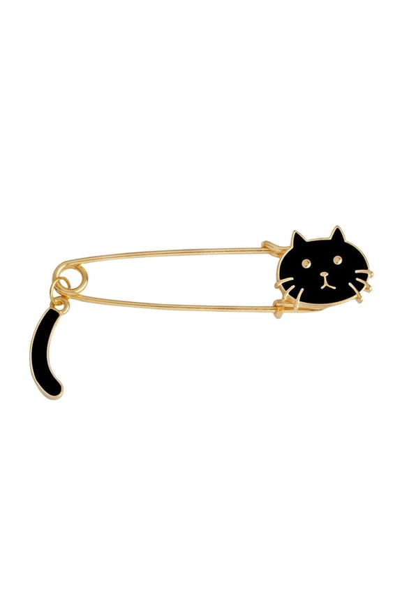 Black Gold Alloy Animal Cat Brooch Safety Pin Lapel