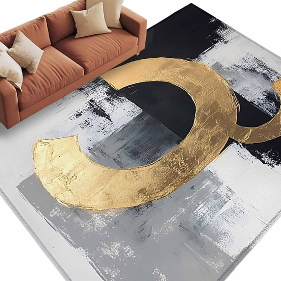 Black Gold Area&nbsp;Rug 5x7ft Watercolor Geometric Non-Slip&nbsp;Washable Square&nbsp;Rugs Soft Felt Indoor Floor Mat for Bedroom Kitchen Living Room Bathroom