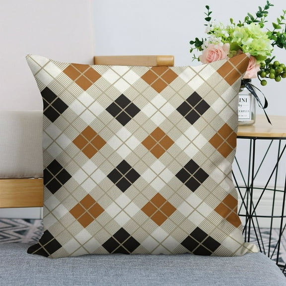 Black And Gold Argyle Harlequin Linen Throw Pillow Covers 18"x18" Decorative Cushion Cases with Hidden Zipper for Sofa, Couch, Bed, Living Room–No Insert Made in USA
