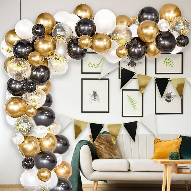 Black & Gold Balloons Garland Arch Kit - 142 Pcs For NYE, Birthday, Graduation Parties