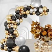 Black and Gold Balloon Arch Kit - 124PCS Metallic Gold & Sliver Black Balloons (5/10/18 Inch) - Perfect for Birthday Party, Wedding, Bridal Shower, Happy New Year's, and More!
