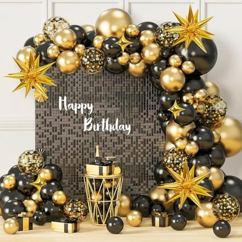 Black and Gold Balloon Arch Kit, 126PCS Black and Gold Party Decorations for 2026 Graduation, Anniversary, Wedding, Prom, Retirement, Bachelorette, Birthday Decorations for Men Women