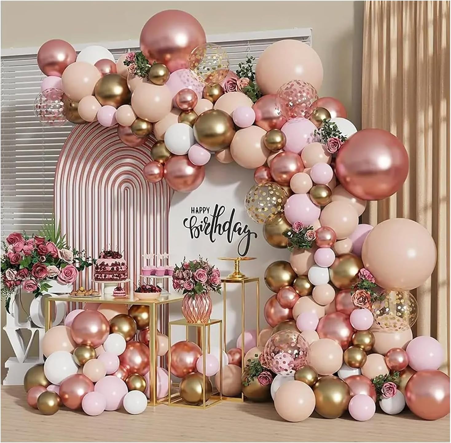 Black and Gold Balloon Arch Kit, Double Stuffed 129 Pcs Gold and Black Balloons Garland with Black Pearl White Sand Ivory Chrome Gold Balloons for Wedding Birthday Event New Year's Party Decoration