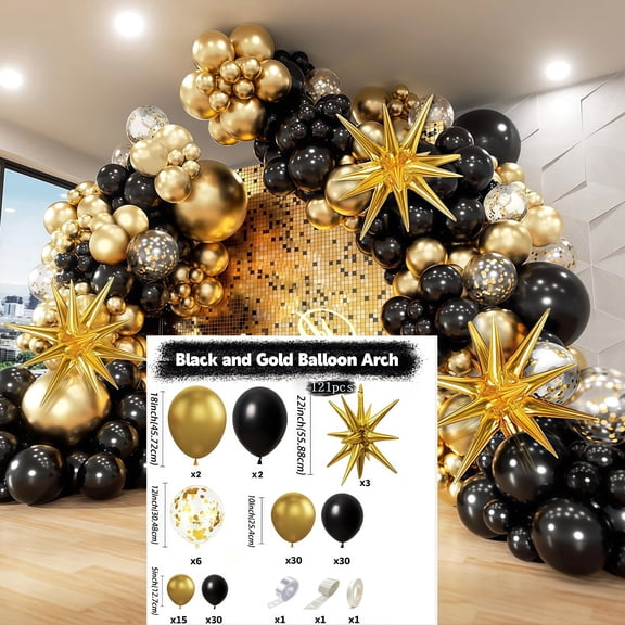 Black and Gold Balloon Garland Kit – Birthday Party Decorations for Women & Men, Includes Confetti, Star Foil Balloons, and Arch Strip – Perfect for Milestone Celebrations & Events