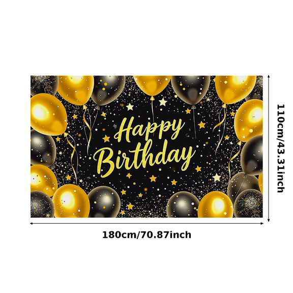 Black Gold Balloon Themed Happy Birthday Banner Backdrop Decoration Party Supplies for Birthday Party Photography Props Decor Background Celebrations