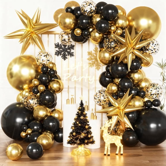 Black and Gold Balloons Arch Kit with Black Gold Confetti Balloons for 2026 Graduation Decorations Class Grad Men Birthday Party Prom Retirement Masquerade Anniversary Party Decorations