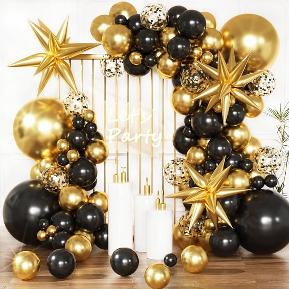 Black Gold Balloons Arch Kit Garland, Black Gold Party Decorations for Birthday Men Retirement Summer Halloween Christmas Prom Masquerade 50th Anniversary Party Decorations