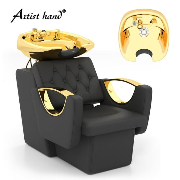 Black+Gold Barber Backwash Unit Ceramic Shampoo Bowl Hair Stylist Station Sink Beauty Salon Spa Equipment