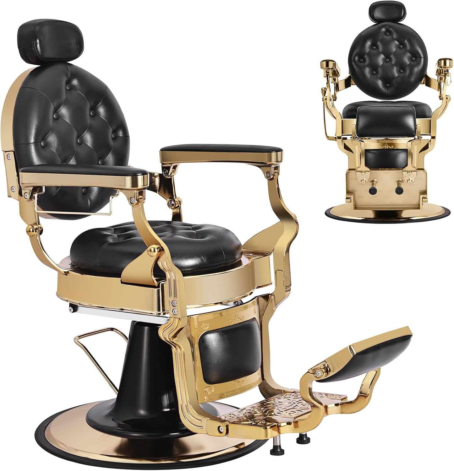 Black Gold Barber Chairs for Barbershop, Heavy Duty Hydraulic Recline ...