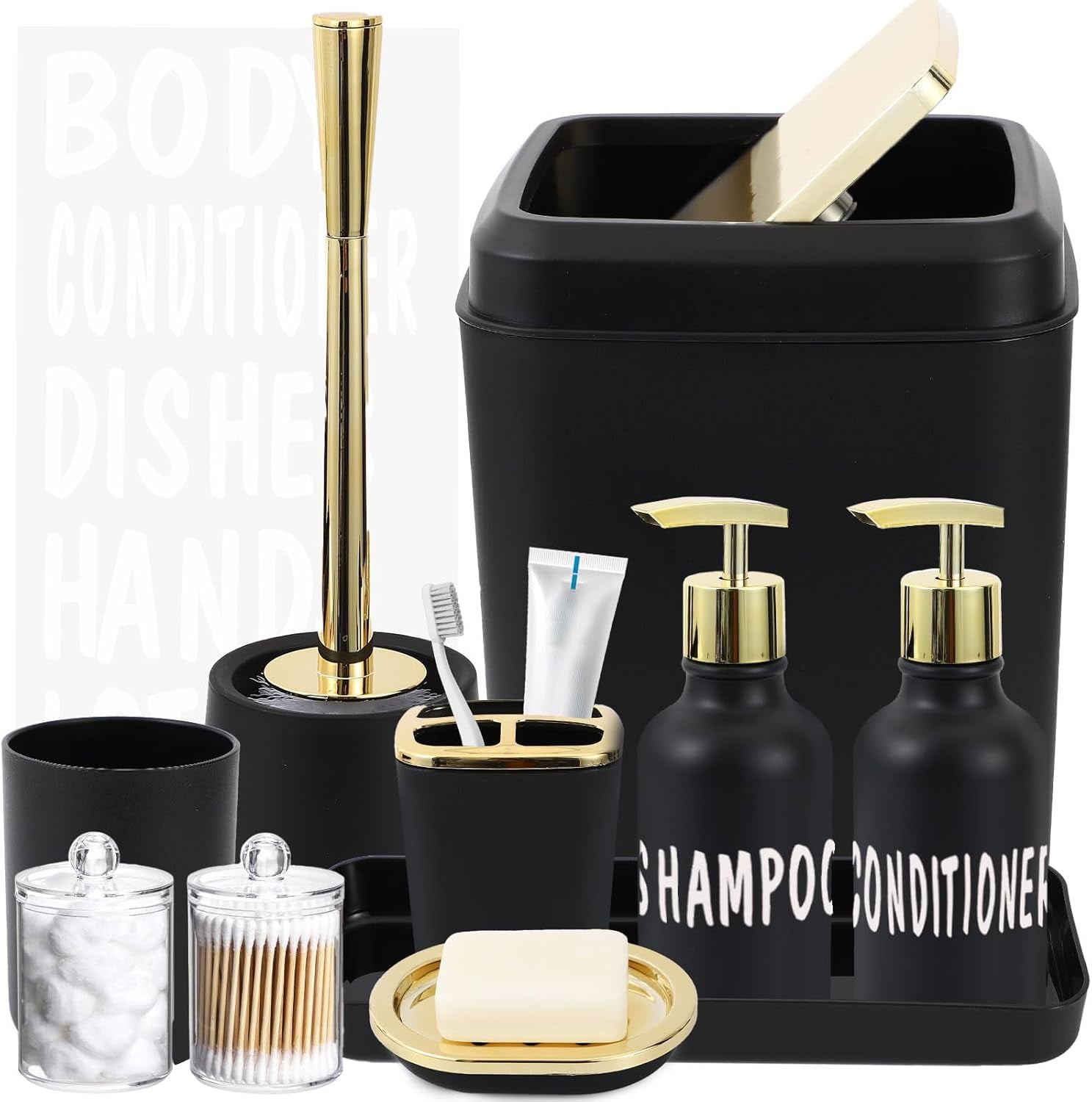 Black and Gold Bathroom Accessories Set - 10 Piece Bathroom Sets with ...