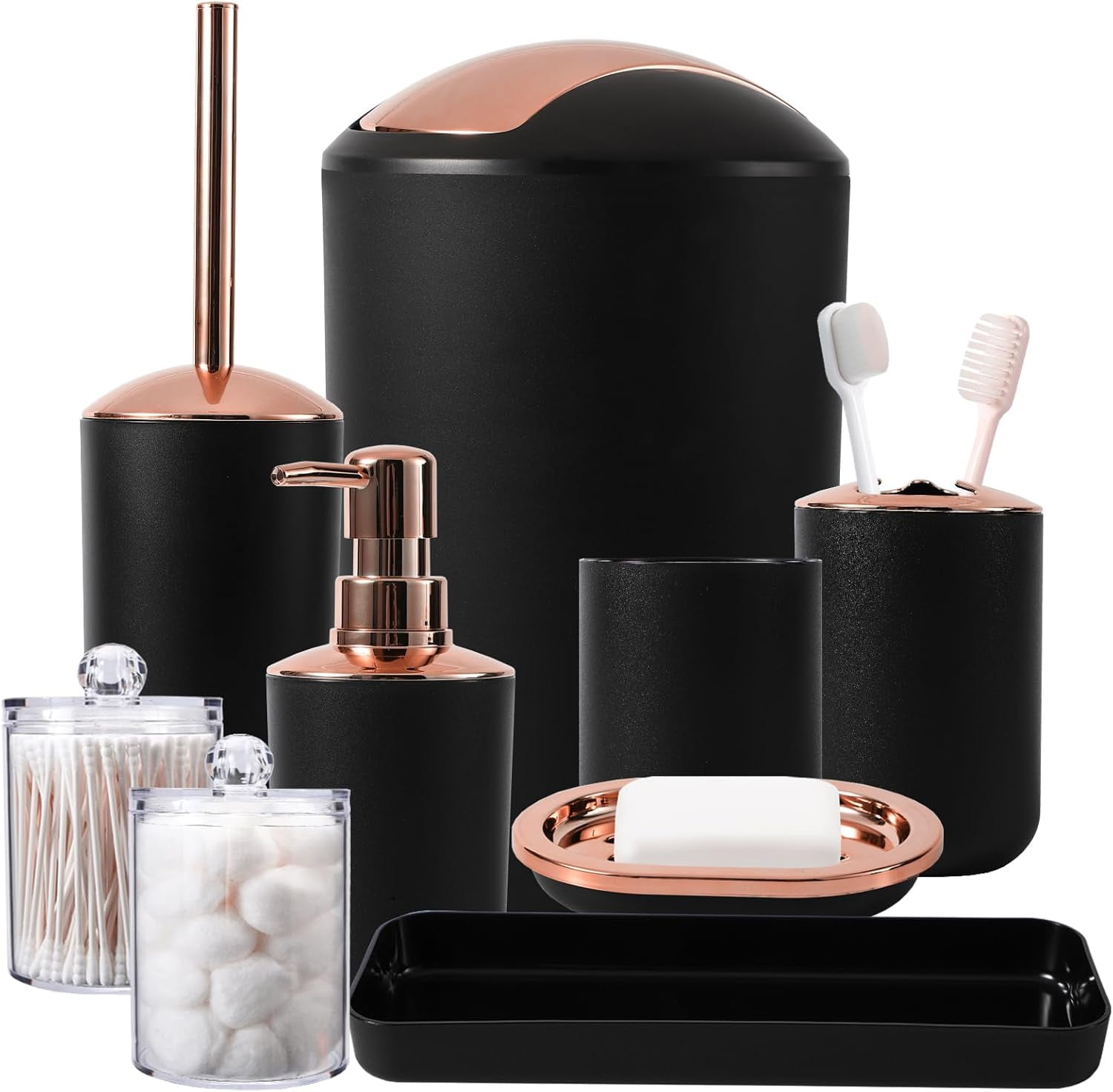 Black and Gold Bathroom Accessories Set 9 Piece - Trash Can, Soap ...