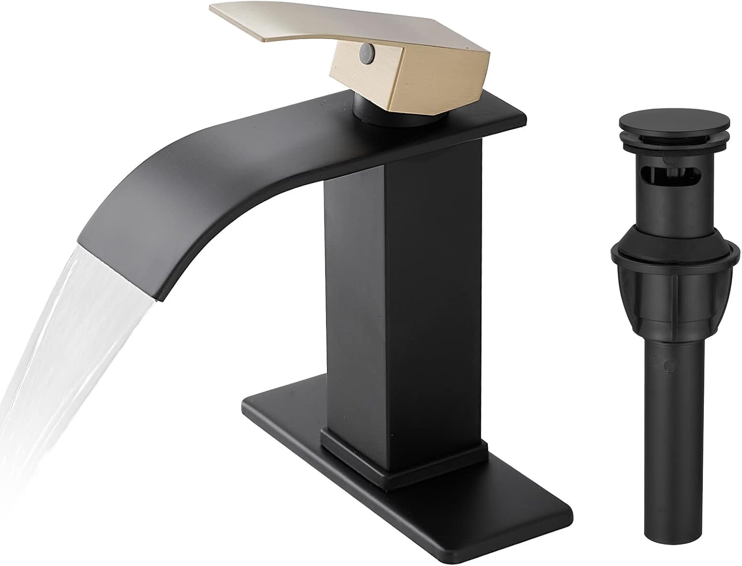 Black and Gold Bathroom Faucet Modern Waterfall Single Hole Faucets for