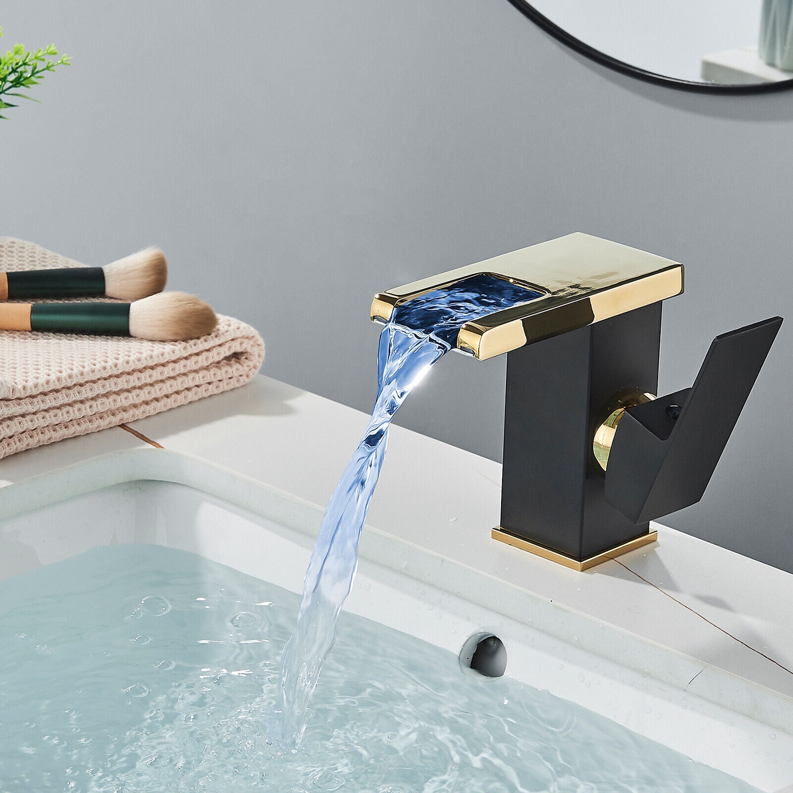 Brushed Gold Bathroom Faucets For 3-Hole With Pop-Up Drain, Classical