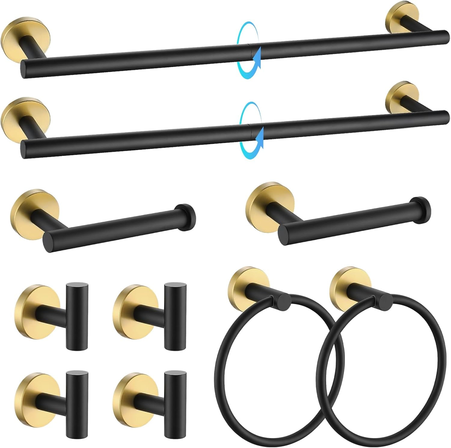 Black and Gold Bathroom Hardware Accessories Set 10-Pieces, Premium ...