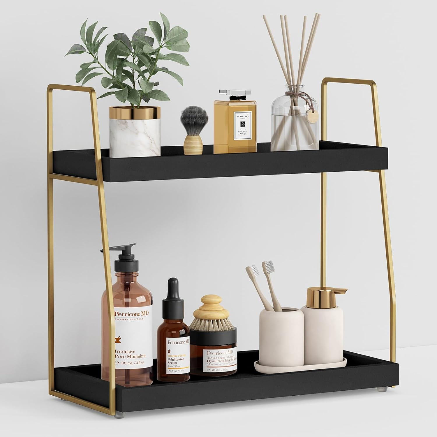 Black and Gold Bathroom Organizer Countertop, 2 Tier Counter Organizer ...