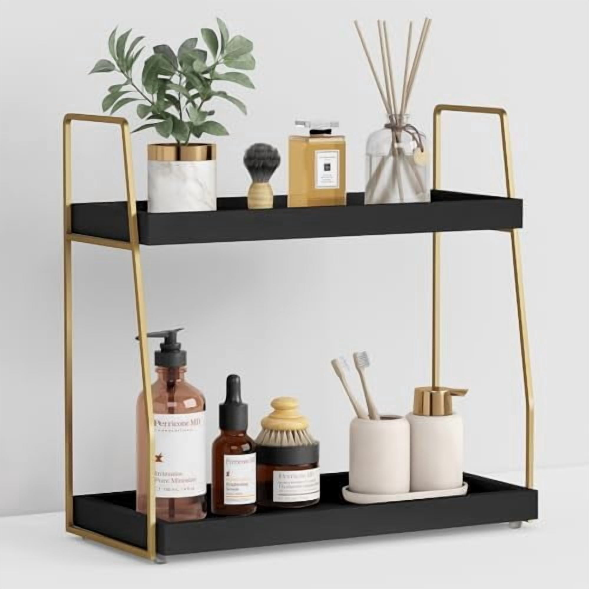 Black and Gold Bathroom Organizer Countertop, 2 Tier Counter Organizer ...