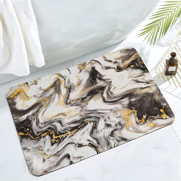 Black Gold Bathroom Rug Mat, Abstract Marble Bath Mats for Bathroom Non Slip, Absorbent Bathroom Shower Floor Mat Washable, 17" x 24"