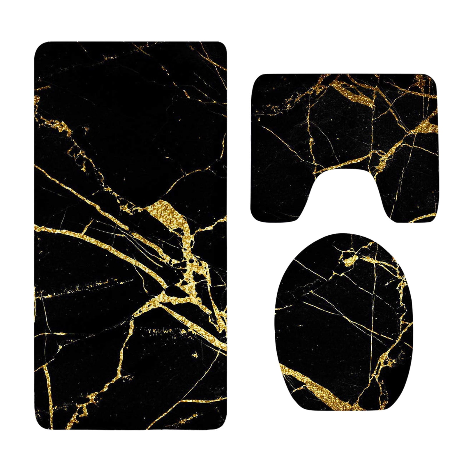Black And Gold Marble 3 Pieces Bathroom Rugs Set Bath Rug Mat And