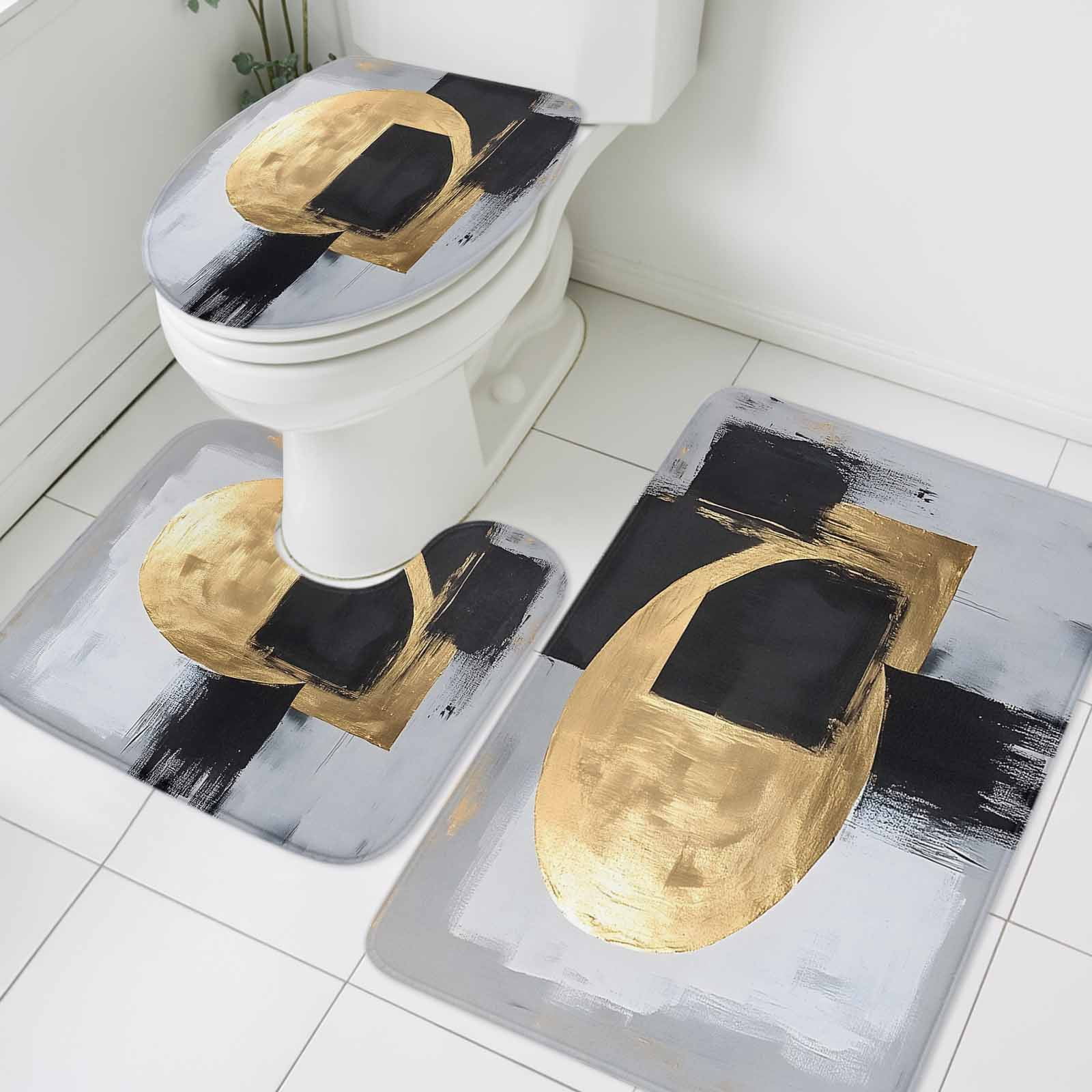 Black And Gold Bathroom Rugs Set round Abstract Watercolor Non Slip ...