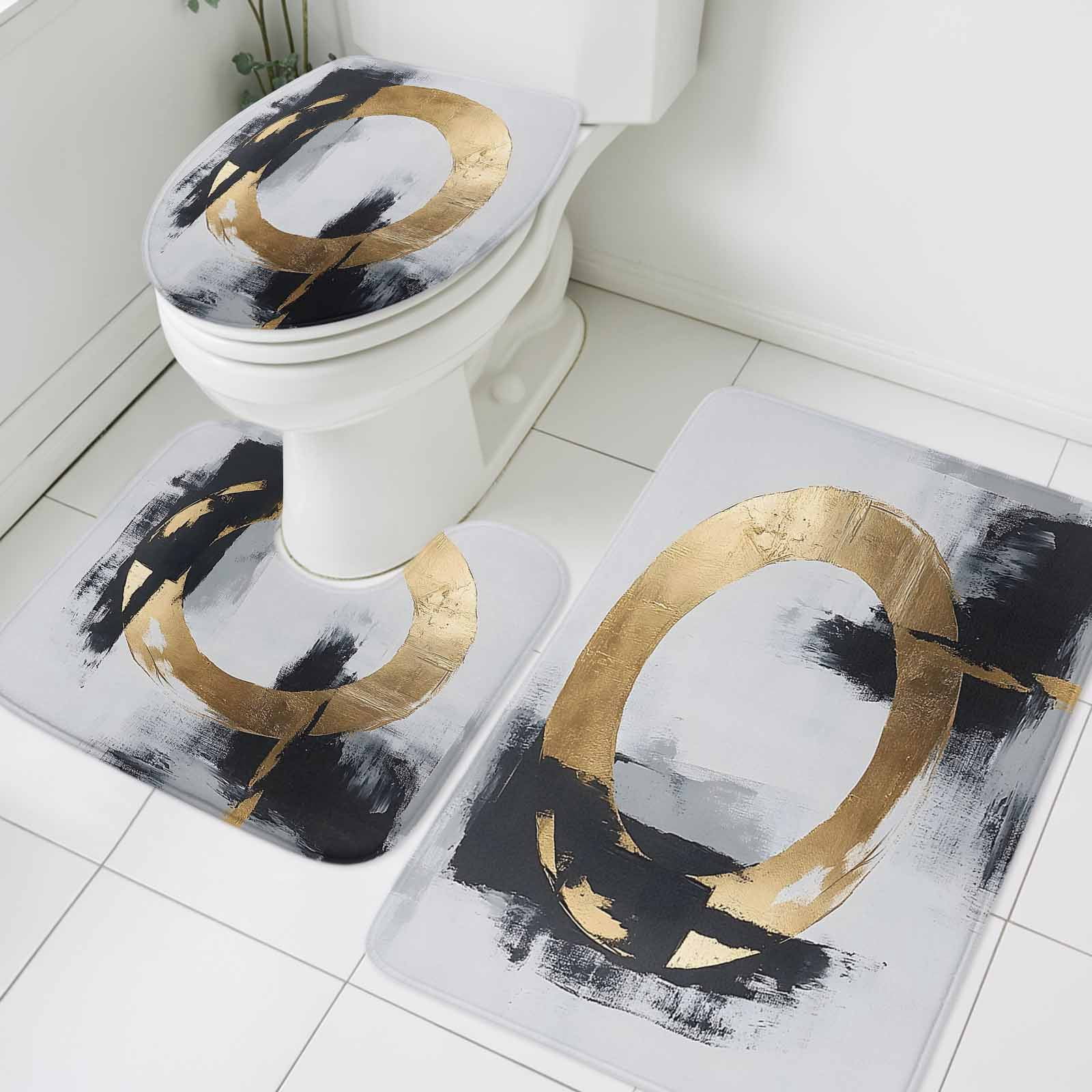 Black And Gold Bathroom Rugs Set round Abstract Watercolor Non Slip ...