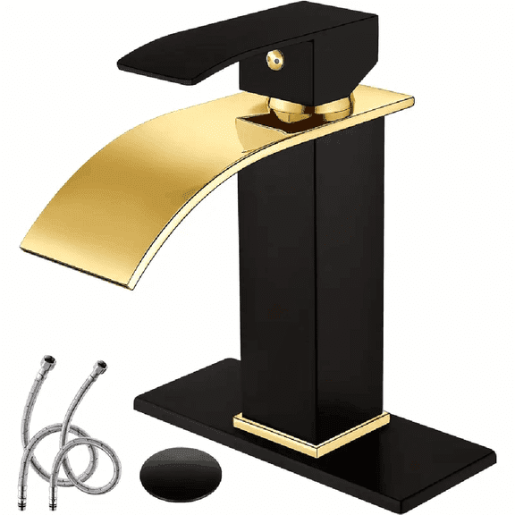 Black&Gold Bathroom Sink Faucet Single Handle Washbasin Vanity Mixer With Drain