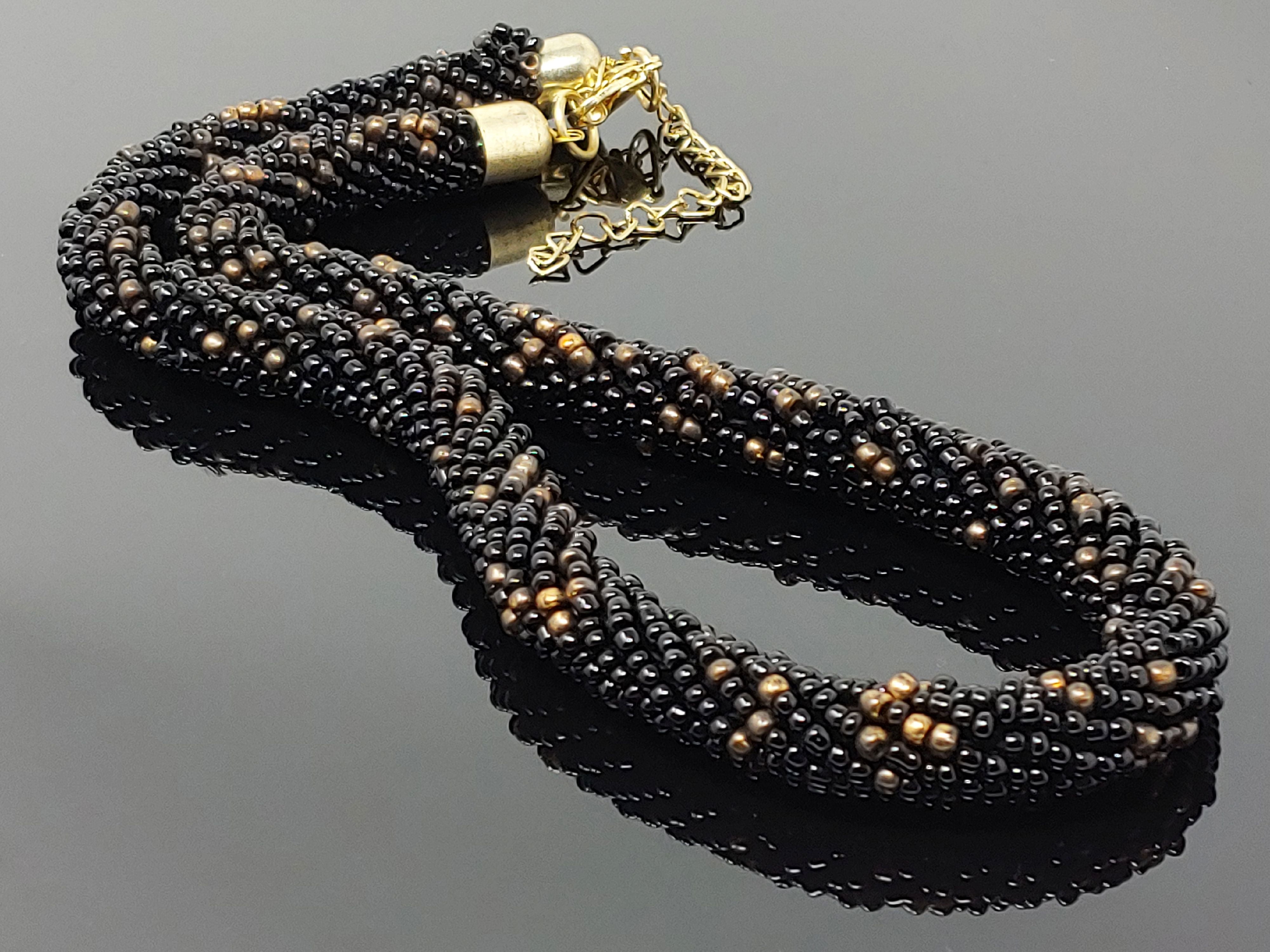 Black Gold Beaded Necklace Seed Glass Beads Women Jewelry
