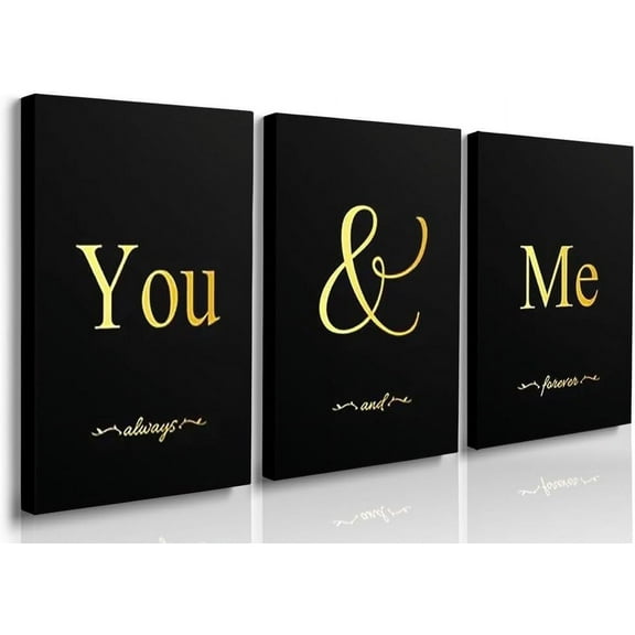 Black and Gold Bedroom Art Love Wall Decor You and Me Word Canvas Poster Bedroom Wall Decor Aesthetic Ideal Gift for Girls Bedroom Wall Decor Farmhouse Wall Art for Corridor Wall Decor 12"x16"
