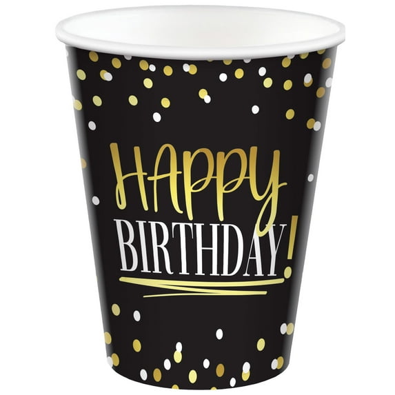 Black & Gold Birthday 9 oz Paper Cups (8ct)