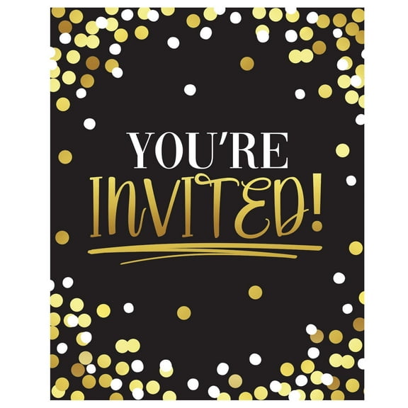 Black & Gold Birthday Invitation Postcards W/ Envelopes (8ct)