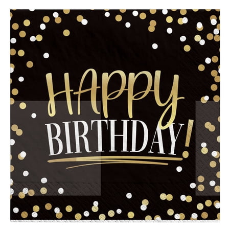 Black & Gold Birthday Small Napkins (16ct)