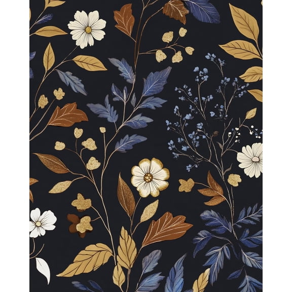 Black Gold Blue Peel and Stick Wallpaper Vintage Leaf Contact Paper Floral Wall Paper for Bathroom Kitchen Cabinet Renter Friendly Removable 17.5 x 118In