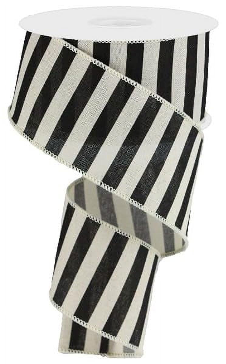 Black & Gold Bold Stripe Christmas Wired Ribbon, 2.5 Inches x 50 Yards (150 feet)
