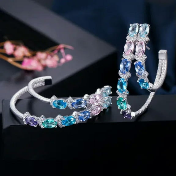 Black Gold CZ Crystal Big Double Round Hoop Earring Jewelry for Women