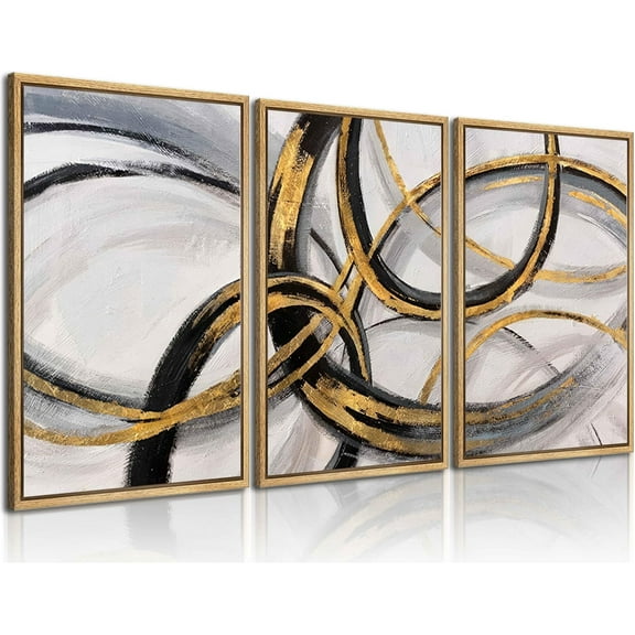 Black and Gold Canvas Wall Art Modern Abstract Art Wall Decor Black Gold Line Painting Pictures Minimalist line Poster Prints for Living Room Bedroom Office Home Decoration Unframed