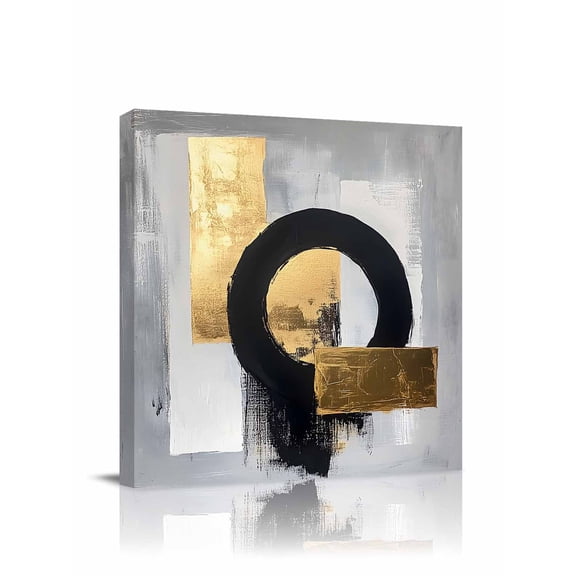 Black And Gold Canvas Wall Art, round Watercolor Modern Abstract Framed Wall Decor Modern Artwork Prints Painting for Living Room, Bedroom, Kitchen & Cafe Decor 20x20 Inch
