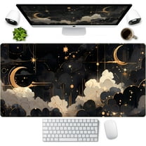 Black and Gold Celestial Desk Mat XXL Extended Gaming Mouse Pad Large Mousepad with Stitched Edges, Laptop Computer Keyboard Mouse Mat Desk Pad for Work Game Office Home Desk Decor 31.5x15.75 in