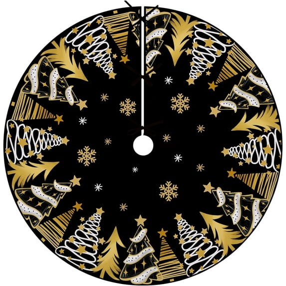 Black Gold Christmas Tree Skirt, 48 Inches Lace-up Golden Snowflake Xmas Tree Skirt, New Year 2026 Winter Holiday Party Indoor Decoration Home Decor