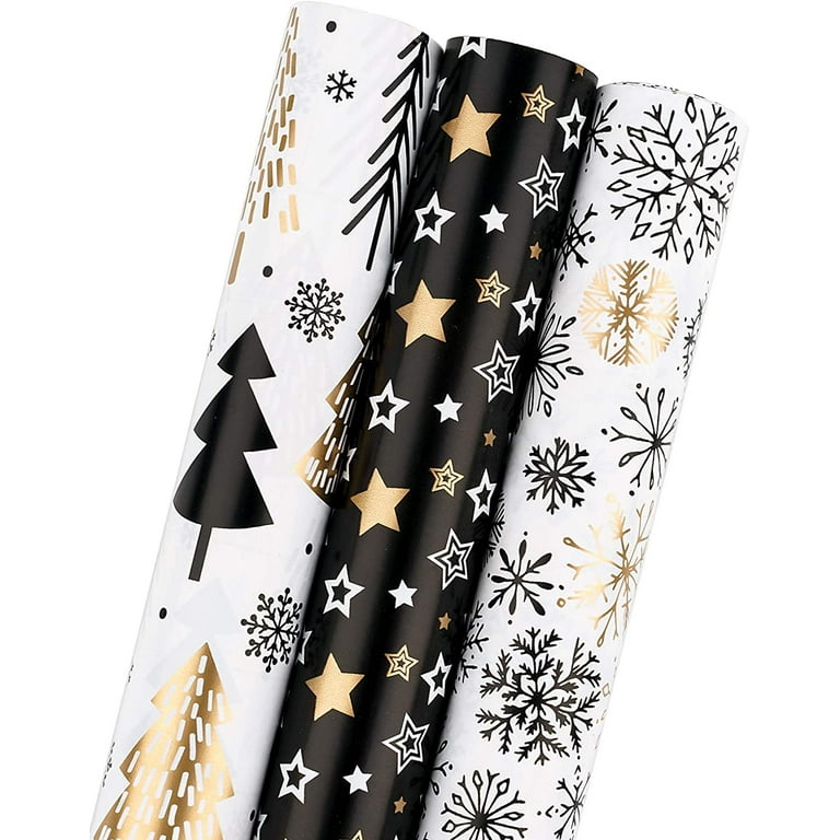 Black Gold Christmas Wrapping Paper Mini Roll - 17 inch X 120 inch - 3  Designs (42.3 sq.ft.ttl) - Pack of 1 