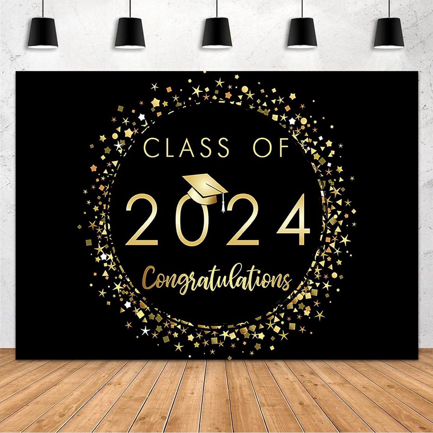 Black and Gold Class of 2024 Graduation Backdrop Congratulations ...