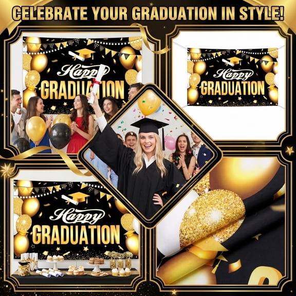 Black and Gold Class of 2026 Banner Congrats Graduation Decorations, Large Graduation Backdrop, Congratulations Banner Grad Party Decorations Class of 2026