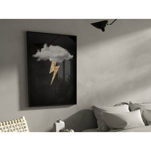 Black And Gold Cloud Print Lightning Bolt · Abstract Art · Minimalist Wall Art · Maximalist Decor · Living Room Decor · Poster · Wall Art, Modern Wall Decor, 8x12 UNFRAMED