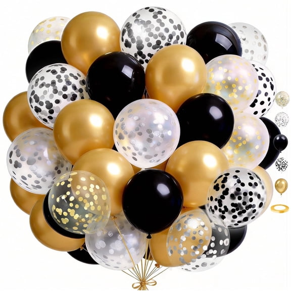Black and Gold Balloons, 60pcs 12inch Black Metallic Gold Latex Balloons for Birthday Wedding Anniversary Graduation Bachelorette Bridal Shower Retirement Party Decorations