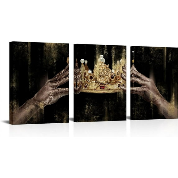 Black and Gold Wall Art - African American Coronation Framed Inspirational Canvas Art Pictures For Bedroom Living Room Wall Decor 12 "X16 X3 Panel