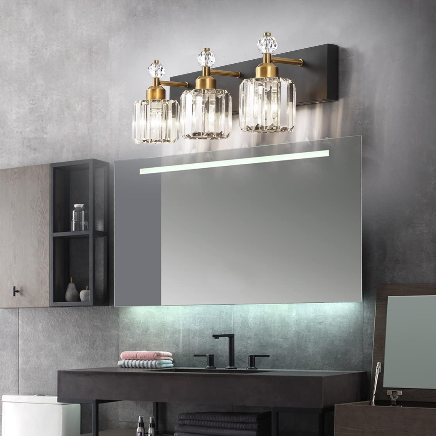 Black Gold Crystal Bathroom Vanity Lights Fixtures Over Mirror Modern 3